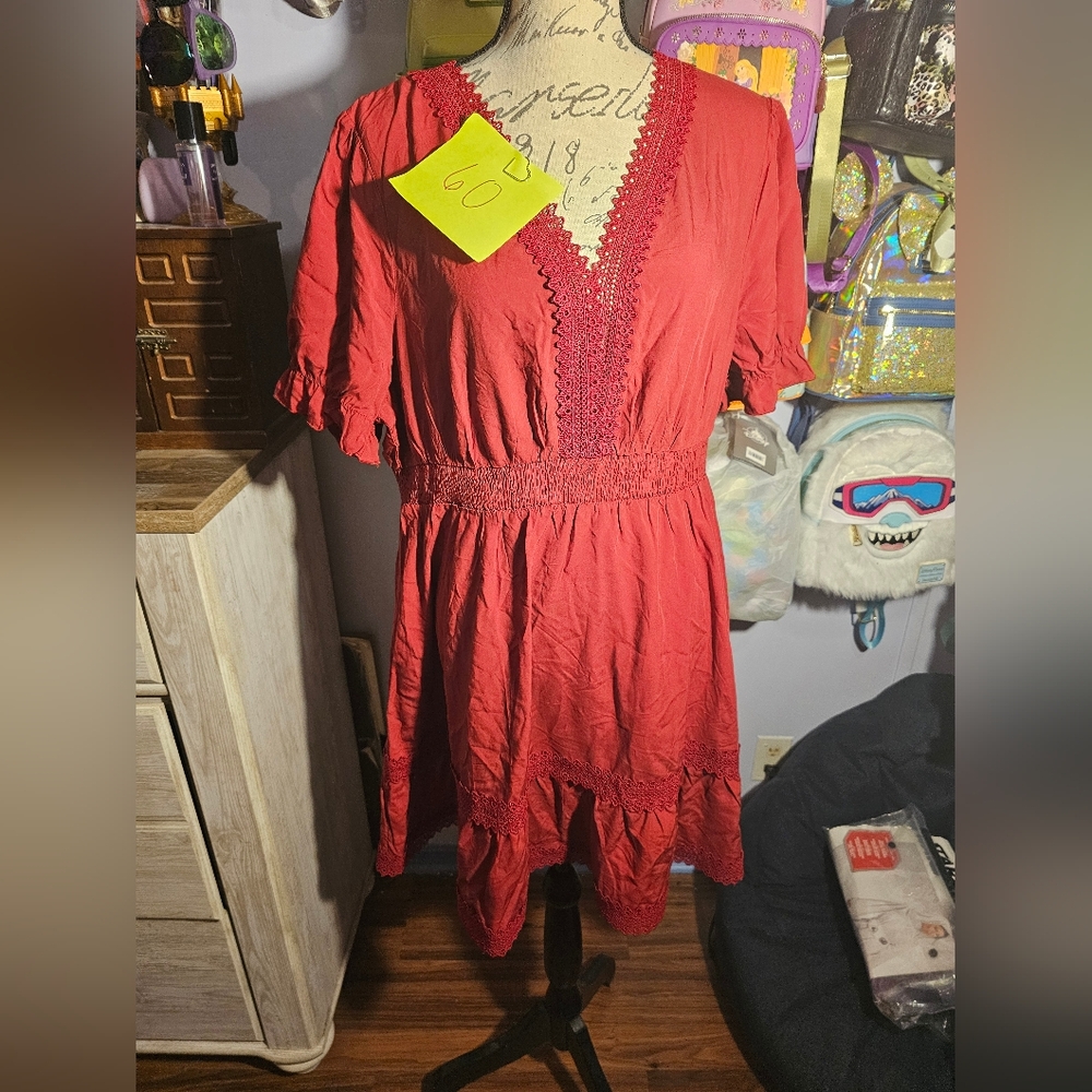 Red Allegra K Dress Size Xlarge NWT Puff Sleeves Elastic Waist